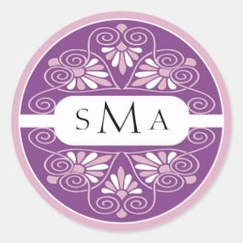3 Initialen Monogram stickers: roze en Paarse Ronde Sticker