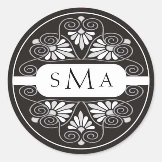 3 Initialen monogram stickers: zwart en wit Ronde Sticker (Voorkant)