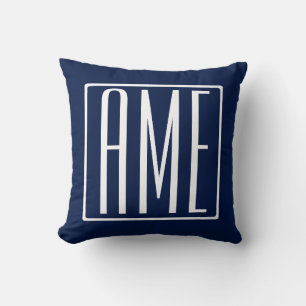 3 Initialen monogram   Wit op Dark Navy Blue Kussen