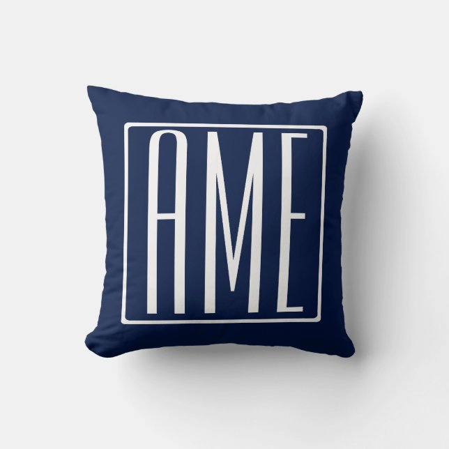 3 Initialen monogram | Wit op Dark Navy Blue Kussen (Voorkant)