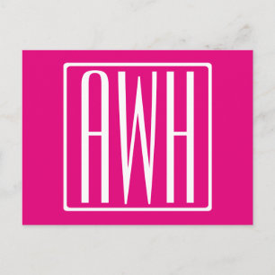 3 Initialen Monogram Wit op warmroze Briefkaart