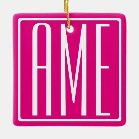 3 Initialen Monogram | Wit op warmroze Keramisch Ornament (Voorkant)