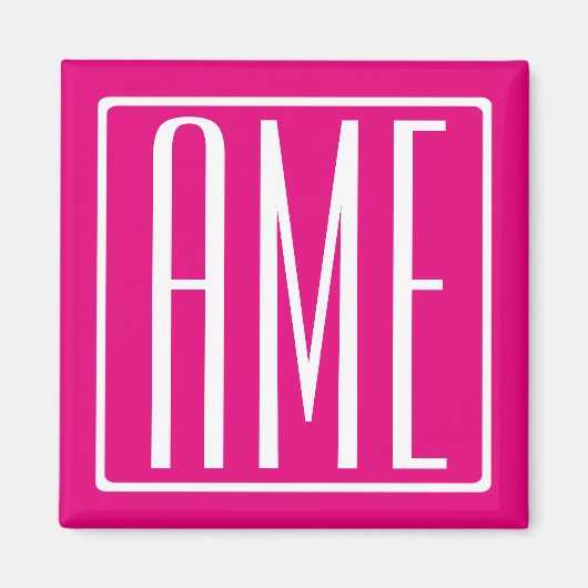 3 Initialen Monogram | Wit op warmroze Magneet (Voorkant)