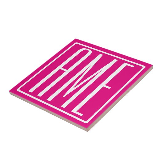 3 Initialen Monogram | Wit op warmroze Tegeltje (Zijkant)