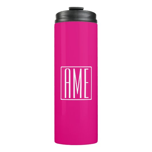 3 Initialen Monogram | Wit op warmroze Thermosbeker (Voorkant)