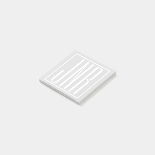 3 Initialen Monogram | Wit & zeer licht grijs Post-it® Notes (Schuin)