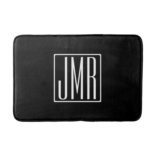 3 Initialen Monogram | Zwart-wit (of dij kleur) Badmat (Voorkant)