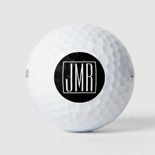 3 Initialen Monogram | Zwart-wit (of dij kleur) Golfballen (Voorkant)