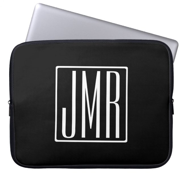 3 Initialen Monogram | Zwart-wit (of dij kleur) Laptop Sleeve (Voorkant)