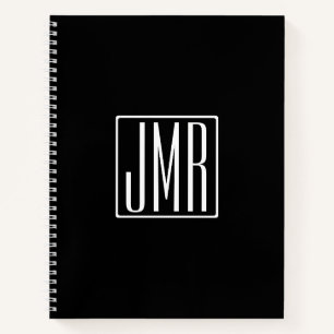 3 Initialen Monogram   Zwart-wit (of dij kleur) Notitieboek