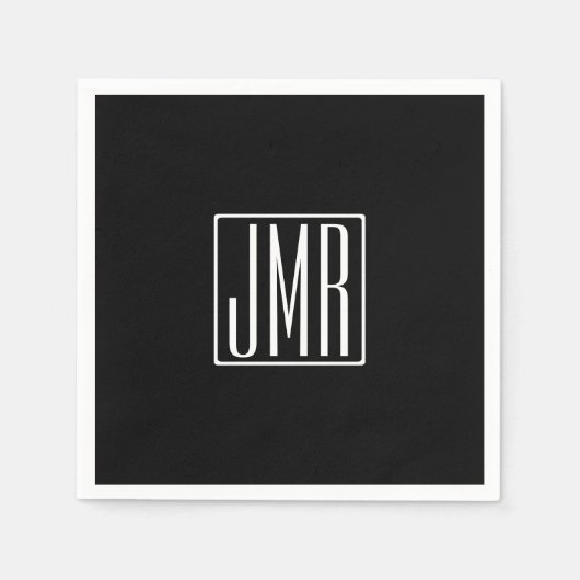 3 Initialen Monogram | Zwart-wit (of dij kleur) Servet (Voorkant)
