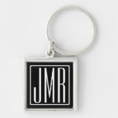3 Initialen Monogram | Zwart-wit (of dij kleur) Sleutelhanger (Voorkant)