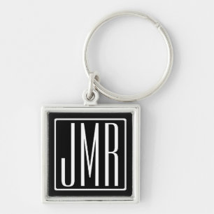 3 Initialen Monogram   Zwart-wit (of dij kleur) Sleutelhanger