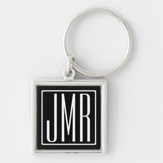 3 Initialen Monogram | Zwart-wit (of dij kleur) Sleutelhanger (Voorkant)