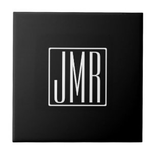 3 Initialen Monogram   Zwart-wit (of dij kleur) Tegeltje