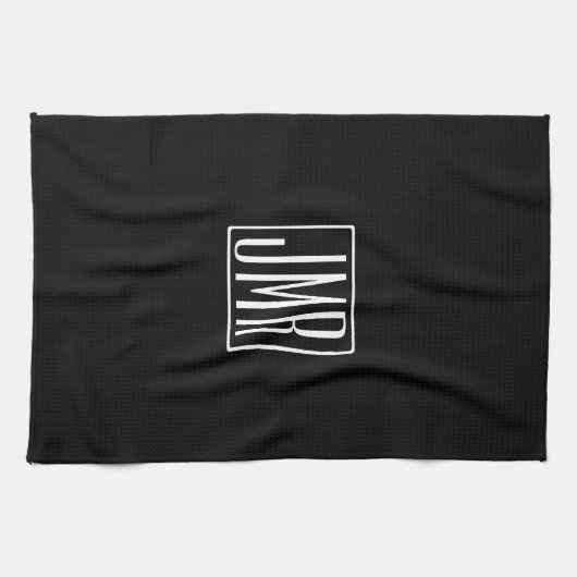 3 Initialen Monogram | Zwart-wit (of dij kleur) Theedoek (Horizontaal)