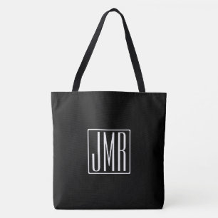 3 Initialen Monogram   Zwart-wit (of dij kleur) Tote Bag