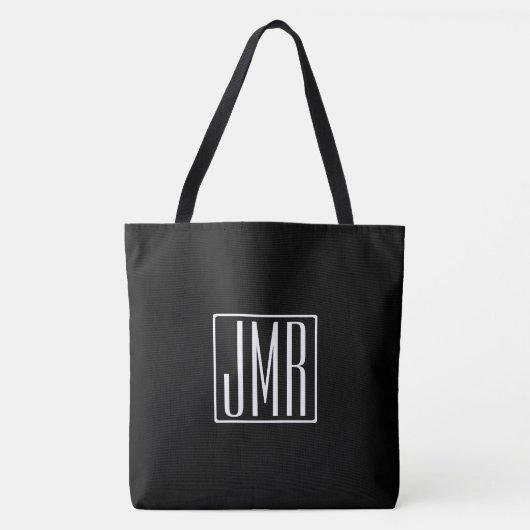 3 Initialen Monogram | Zwart-wit (of dij kleur) Tote Bag (Voorkant)