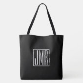 3 Initialen Monogram | Zwart-wit (of dij kleur) Tote Bag (Achterkant)