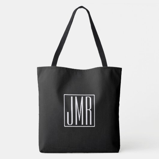 3 Initialen Monogram | Zwart-wit (of dij kleur) Tote Bag (Achterkant)