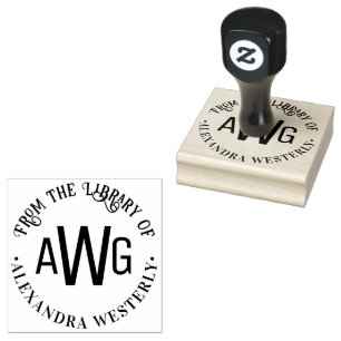 3 Initiele Letter Monogram #1 Bibliotheek Boeknaam Rubberstempel