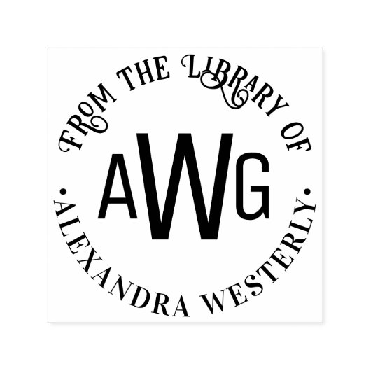 3 initiële letter monogram #1 bibliotheek boeknaam  zelfinktende stempel (Design)