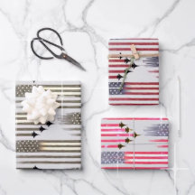 3 inpakpapier vellen Amerikaanse vlag vliegtuig