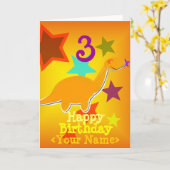 3 jaar Jouw naam Dinosaurus Kaart (Gele Bloem)