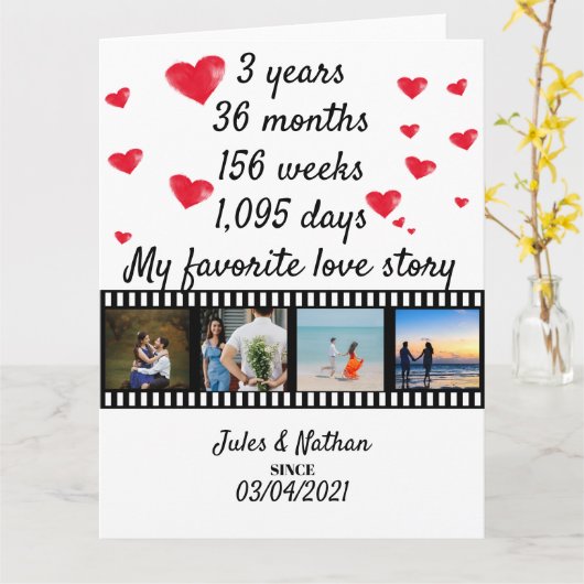 3 jaar jubileum filmstrip fotodisplay kaart (Gele Bloem)