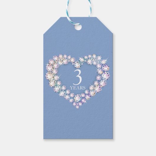 3 jaar kristallen jubileum hart lichtblauw cadeaulabel (Voorkant)