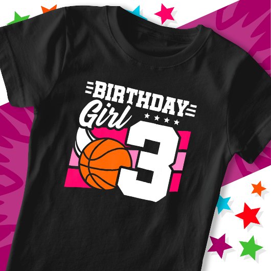 3 Jaar Oud Basketbal Party 3e Verjaardag Meisje T-shirt