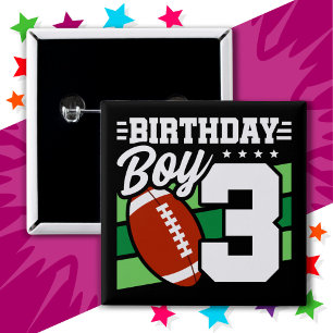 3 Jaar Oud Football Party Thema 3e Verjaardags Jon Vierkante Button 5,1 Cm