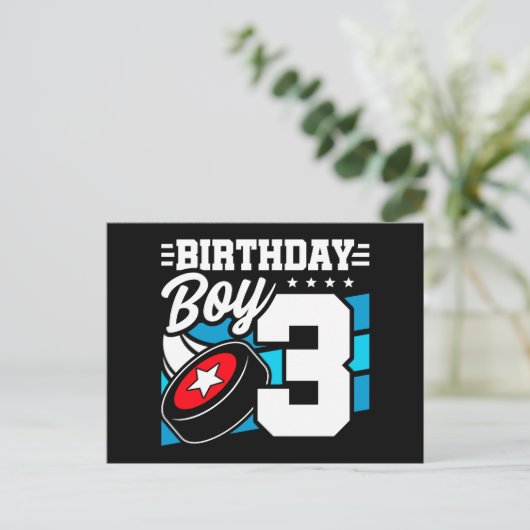 3 Jaar Oud Hockey Party Thema 3e Verjaardag Jongen Briefkaart (Staand voorkant)
