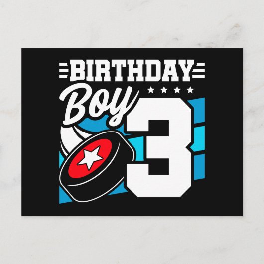 3 Jaar Oud Hockey Party Thema 3e Verjaardag Jongen Briefkaart (Voorkant)