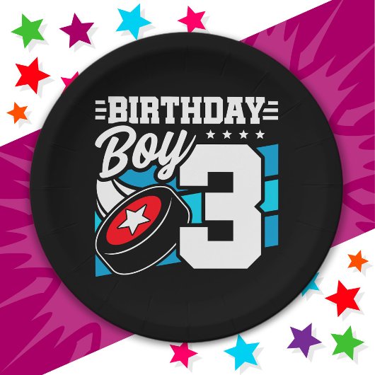 3 Jaar Oud Hockey Party Thema 3e Verjaardag Jongen Papieren Bordje