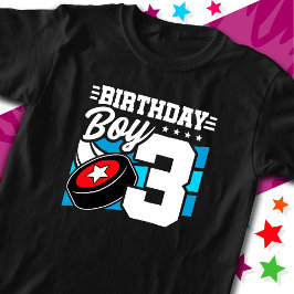 3 Jaar Oud Hockey Party Thema 3e Verjaardag Jongen T-shirt