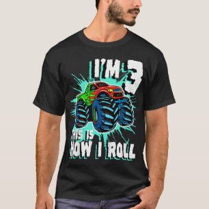 3 Jaar Oud Jongen Monster Vrachtwagen Verjaardagsf T-shirt