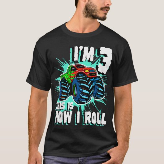 3 Jaar Oud Jongen Monster Vrachtwagen Verjaardagsf T-shirt (Voorkant)