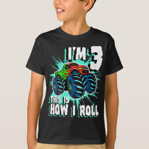 3 Jaar Oud Jongen Monster Vrachtwagen Verjaardagsf T-shirt