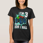 3 Jaar Oud Jongen Monster Vrachtwagen Verjaardagsf T-shirt (Voorkant)