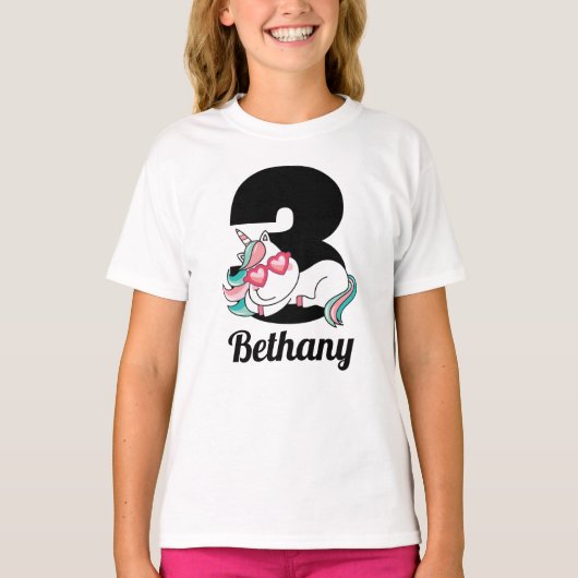 3 jaar oud meisje 3e verjaardag unicorn t-shirt (Voorkant)