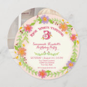 3 jaar oud meisje, Waterverf Floral Kaart (Voorkant / Achterkant)