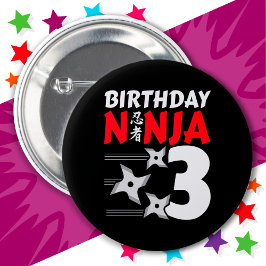 3 Jaar Oud Ninja Party Sterren Kinder 3e Verjaarda Ronde Button 5,7 Cm