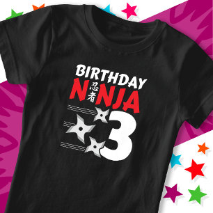3 Jaar Oud Ninja Party Sterren Kinder 3e Verjaarda T-shirt