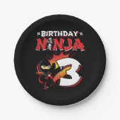 3 jaar oud stripboek stijl ninja 3e verjaardag papieren bordje (Voorkant)
