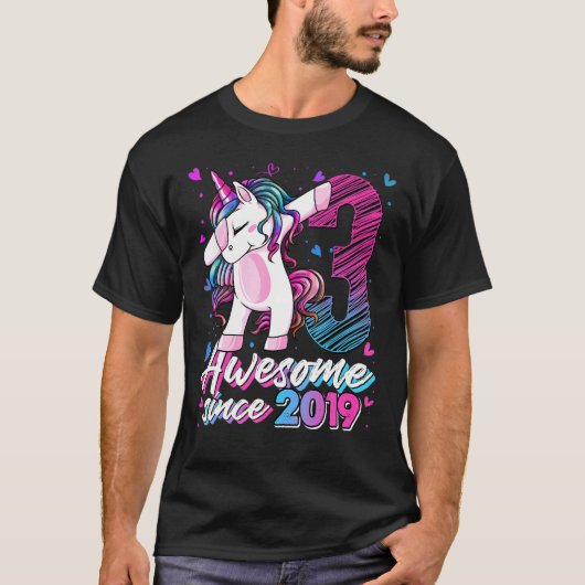 3 jaar oud Unicorn Dabbing 3rd Birthday Girl Uni T-shirt (Voorkant)