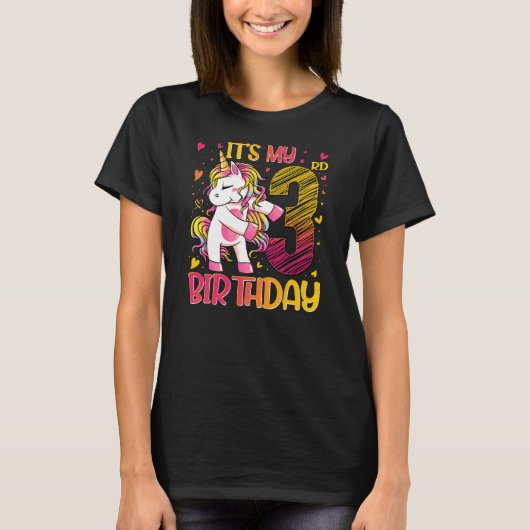 3 jaar oud Unicorn Flossing 3rd Birthday Girl T-shirt (Voorkant)