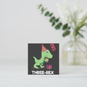 3 Jaar Oud Verjaardagsjongen Dinosaurus Drie Rex K Vierkante Visitekaartje (Staand voorkant)