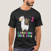 3 jaar oude 3e verjaardag luiaard rijden lama meis t-shirt (Voorkant)