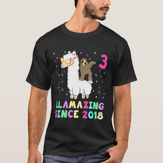 3 jaar oude 3e verjaardag luiaard rijden lama meis t-shirt (Voorkant)